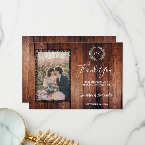 Rustic barn wood country vintage photo Wedding Thank You Card