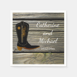 Rustic Barn Wood Country Wedding Cowboy Boot Paper Napkins