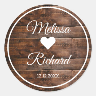 Rustic Barn Wood Country Wedding Favor Classic Round Sticker