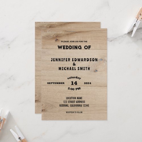 Rustic barn wood country wedding invitation