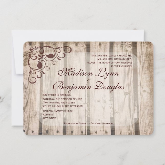 Rustic Barn Wood Country Wedding Invitations (Front)