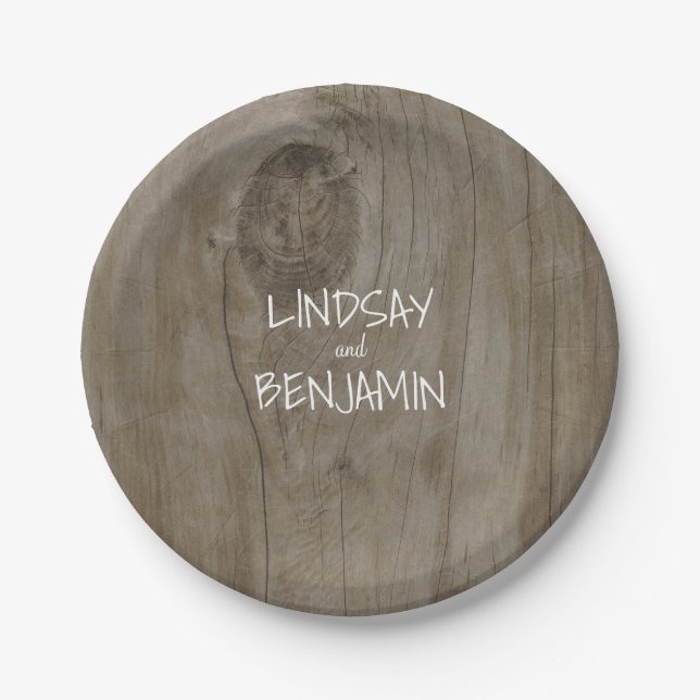 Rustic Barn Wood Country Wedding Paper Plates (Front)