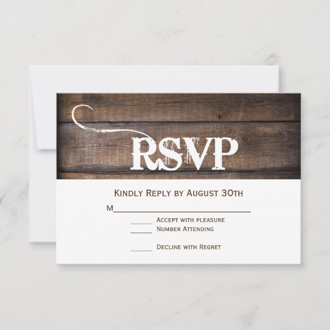 Rustic Barn Wood Country Wedding RSVP Cards (Front)