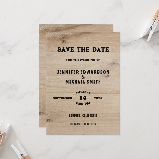 Rustic barn wood country wedding Save the date Invitation (Front/Back In Situ)