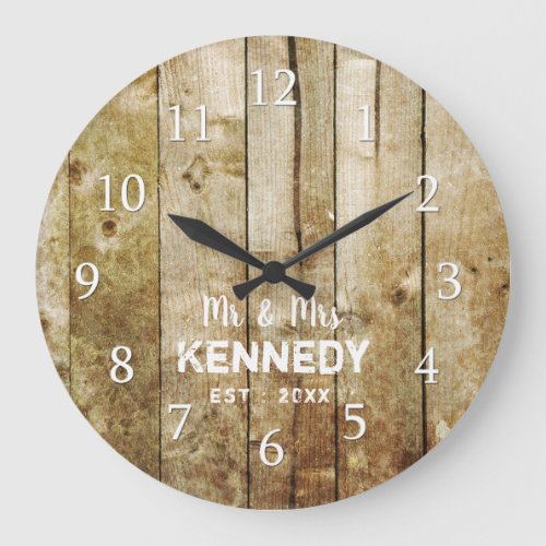 Rustic Barn Wood Couple Name Wedding Anniversary Large Clock
