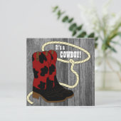 Rustic Barn Wood Cowboy Baby Shower Invitation (Standing Front)