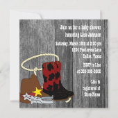 Rustic Barn Wood Cowboy Baby Shower Invitation (Back)