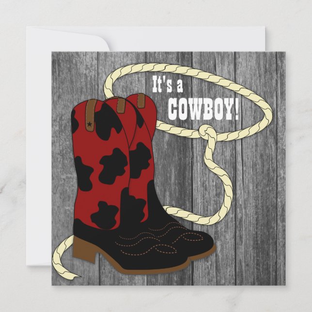 Rustic Barn Wood Cowboy Baby Shower Invitation (Front)