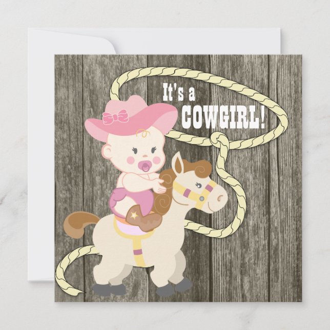 Rustic Barn Wood Cowgirl Baby Shower Invitation (Front)