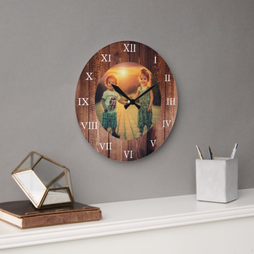 Rustic barn wood custom family photo large clock