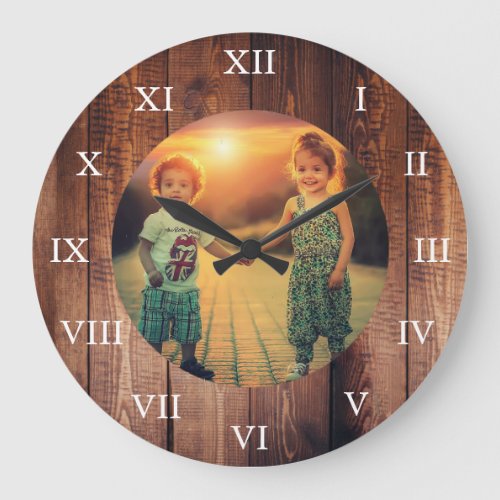 Rustic barn wood custom family photo large clock