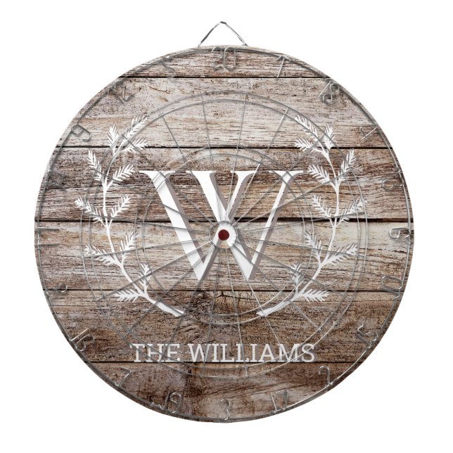 Rustic Barn Wood Custom Monogrammed and Named Dart Board (Front)