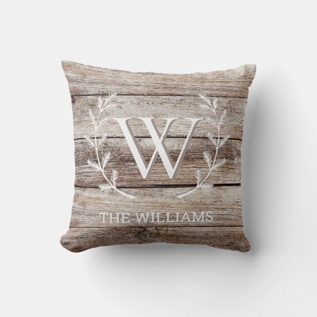 Rustic Barn Wood Custom Monogrammed Personalized  Throw Pillow (Front)