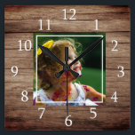 Rustic Barn Wood Custom Photo Square Wall Clock<br><div class="desc">Add your family and kids photo to this rustic barn wood clock to make it a special gift.</div>