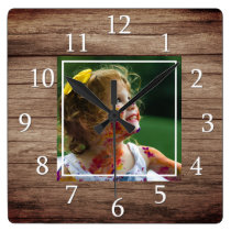 Rustic Barn Wood Custom Photo Square Wall Clock Rustic Barn Wood Custom Photo Square Wall Clock