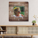 Rustic Barn Wood Custom Photo Square Wall Clock<br><div class="desc">Add your family and kids photo to this rustic barn wood clock to make it a special gift.</div>