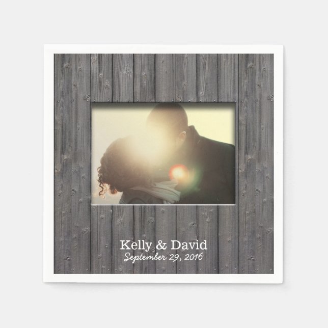 Rustic Barn Wood Custom Photo Wedding Napkins (Front)