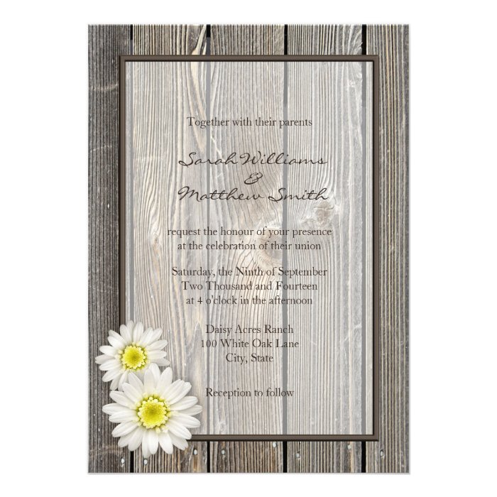 Rustic Barn Wood Daisy Wedding Invitations