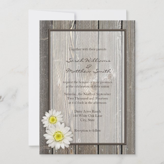 Rustic Barn Wood Daisy Wedding Invitations (Front)