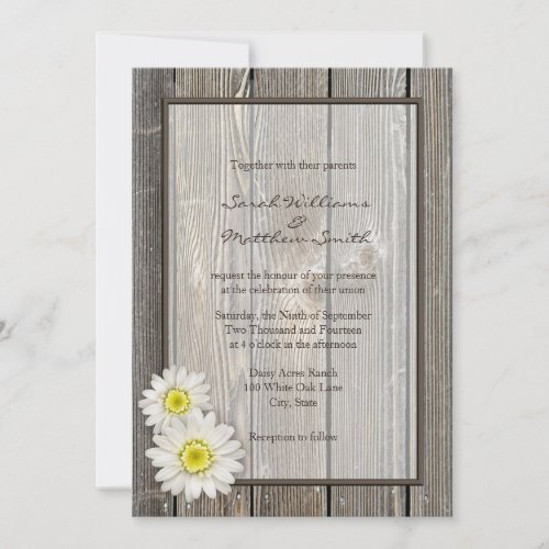 Rustic Barn Wood Daisy Wedding Invitations