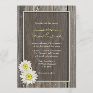 Rustic Barn Wood Daisy Wedding Invitations