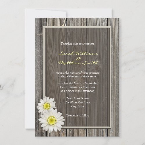 Rustic Barn Wood Daisy Wedding Invitations
