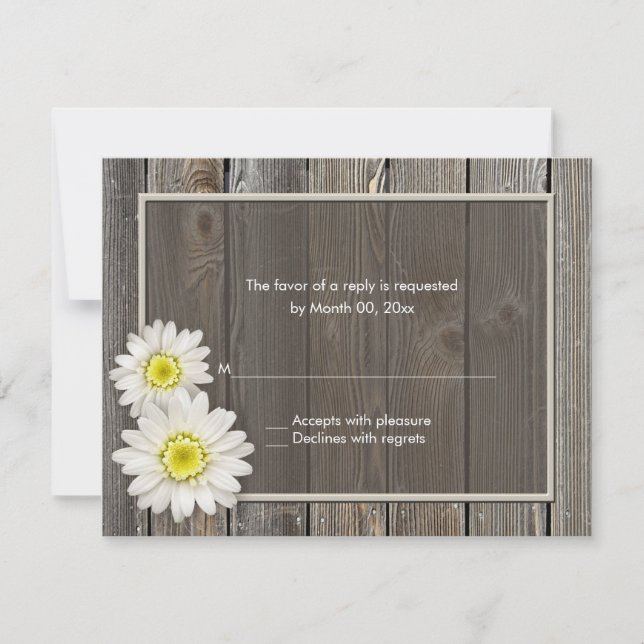 Rustic Barn Wood Daisy Wedding RSVP Response Cards (Front)