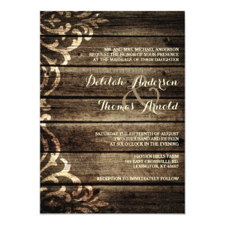 Rustic Barn Wood Damask Vintage Wedding Invitation