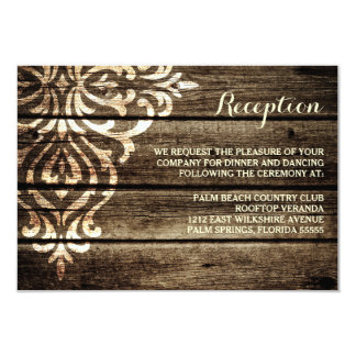 Rustic Barn Wood Damask Vintage Wedding Reception Card