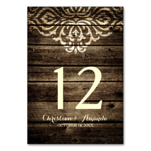 Rustic Barn Wood Damask Vintage Wedding Table Card