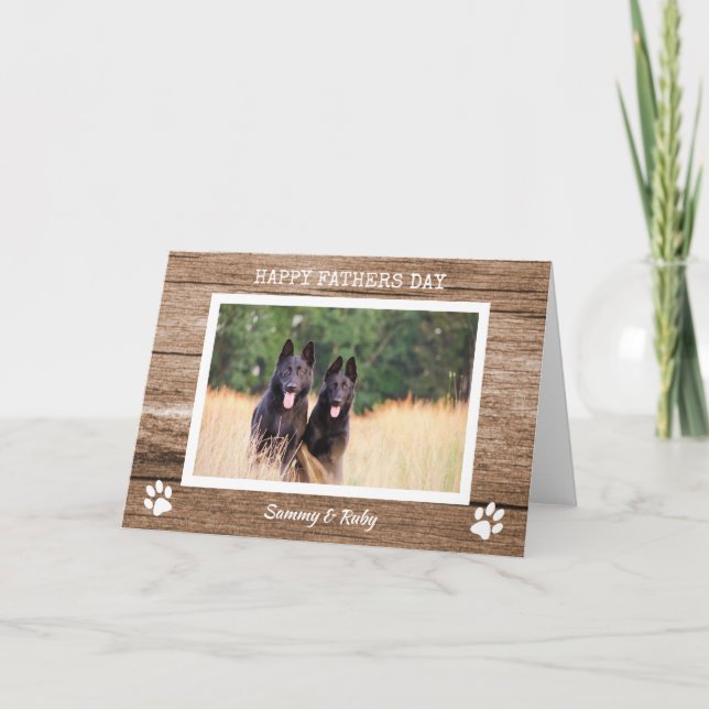 Rustic  Barn Wood Dog Dad Photo Father's Day Card (Front)