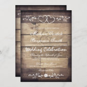 Rustic Barn Wood Double Hearts Wedding Invitations (Front/Back)