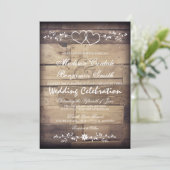 Rustic Barn Wood Double Hearts Wedding Invitations (Standing Front)