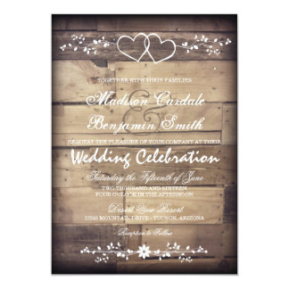 Rustic Barn Wood Double Hearts Wedding Invitations