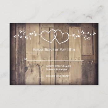 Rustic Barn Wood Double Hearts Wedding Rsvp Cards by RusticCountryWedding at Zazzle