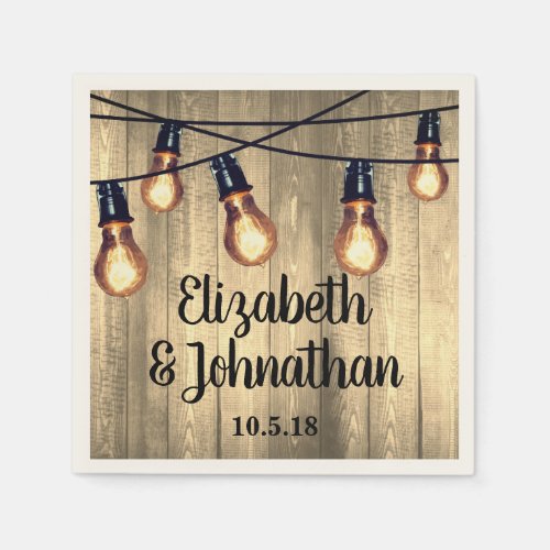 Rustic Barn Wood  Edison Bulb String Lights Napkins