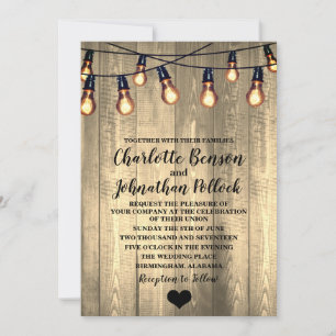 Rustic Barn Wood & Edison Bulbs Wedding Invitation