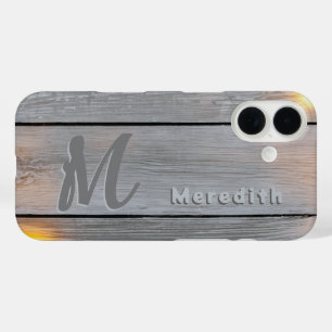 Rustic Barn Wood Elegance Country Name Monogram iPhone 16 Case