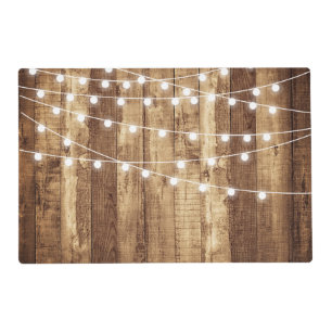 Rustic Barn Wood Fairy Lights Dining Room Table Placemat