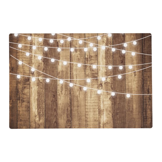Rustic Barn Wood Fairy Lights Dining Room Table Placemat (Back)