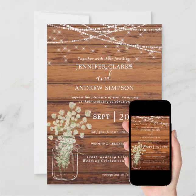 Rustic Barn Wood Fairy Lights Wedding Invitation Zazzle