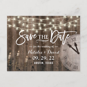 Rustic Barn Wood Fairytale Wedding Save the Date Announcement Postcard