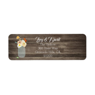 Rustic Barn Wood Fall Floral Mason Jar Address Label