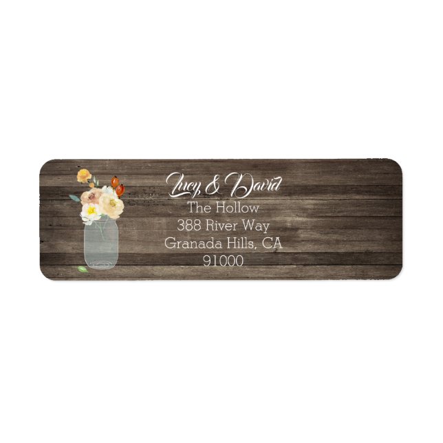Rustic Barn Wood Fall Floral Mason Jar Address Label (Front)