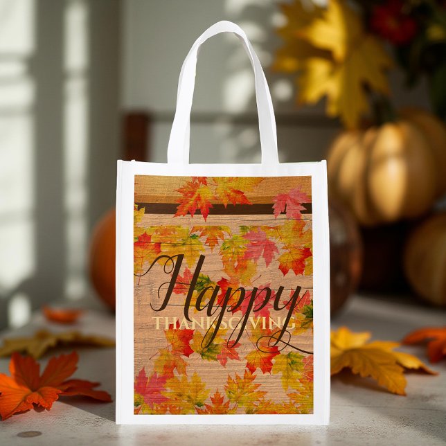 Rustic Barn Wood Fall Leaves Thanksgiving Grocery Bag (Creator Uploaded)