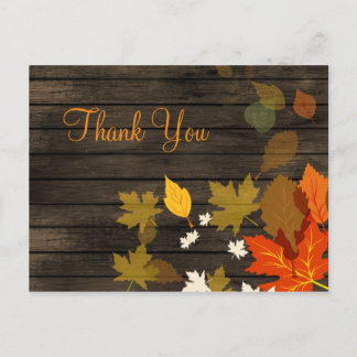 Rustic Barn Wood Fall Wedding Thank You Postcard
