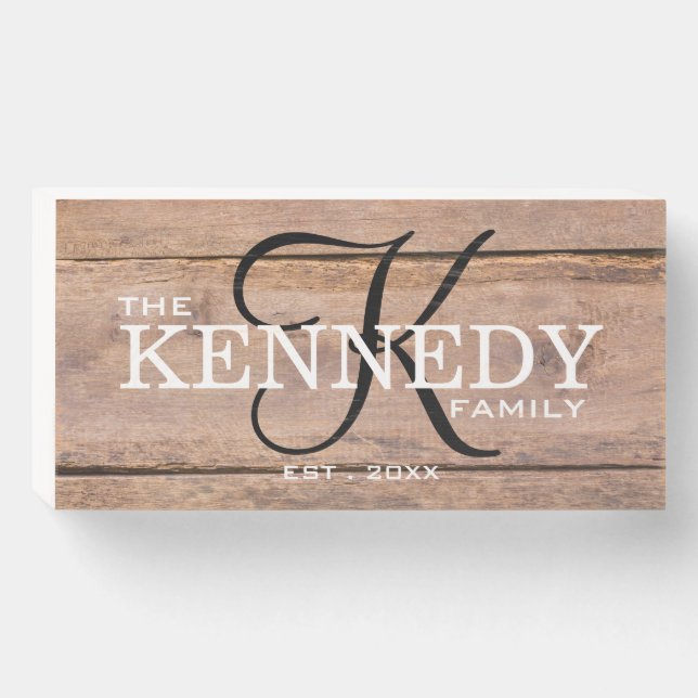 Rustic Barn Wood Family Monogram Last Name  Wooden Box Sign (Front Horizontal)