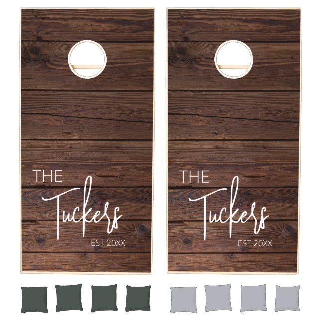 Rustic Barn Wood Family Name Cornhole Set (Set)