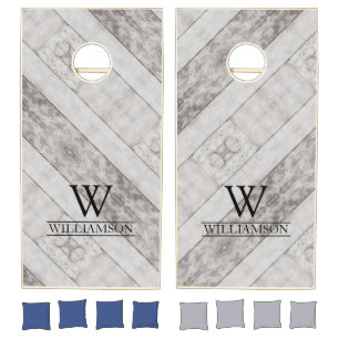 Rustic Barn Wood Family Name Monogram Cornhole Set