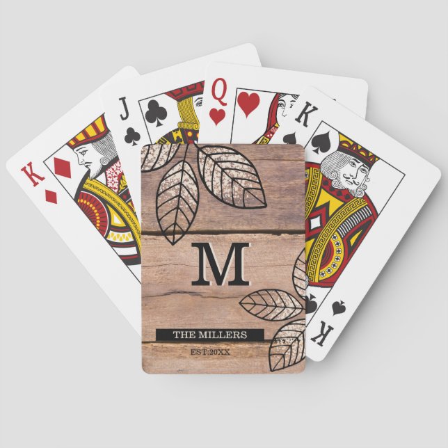 Rustic Barn Wood Family Name Monogram Poker Cards (Back)